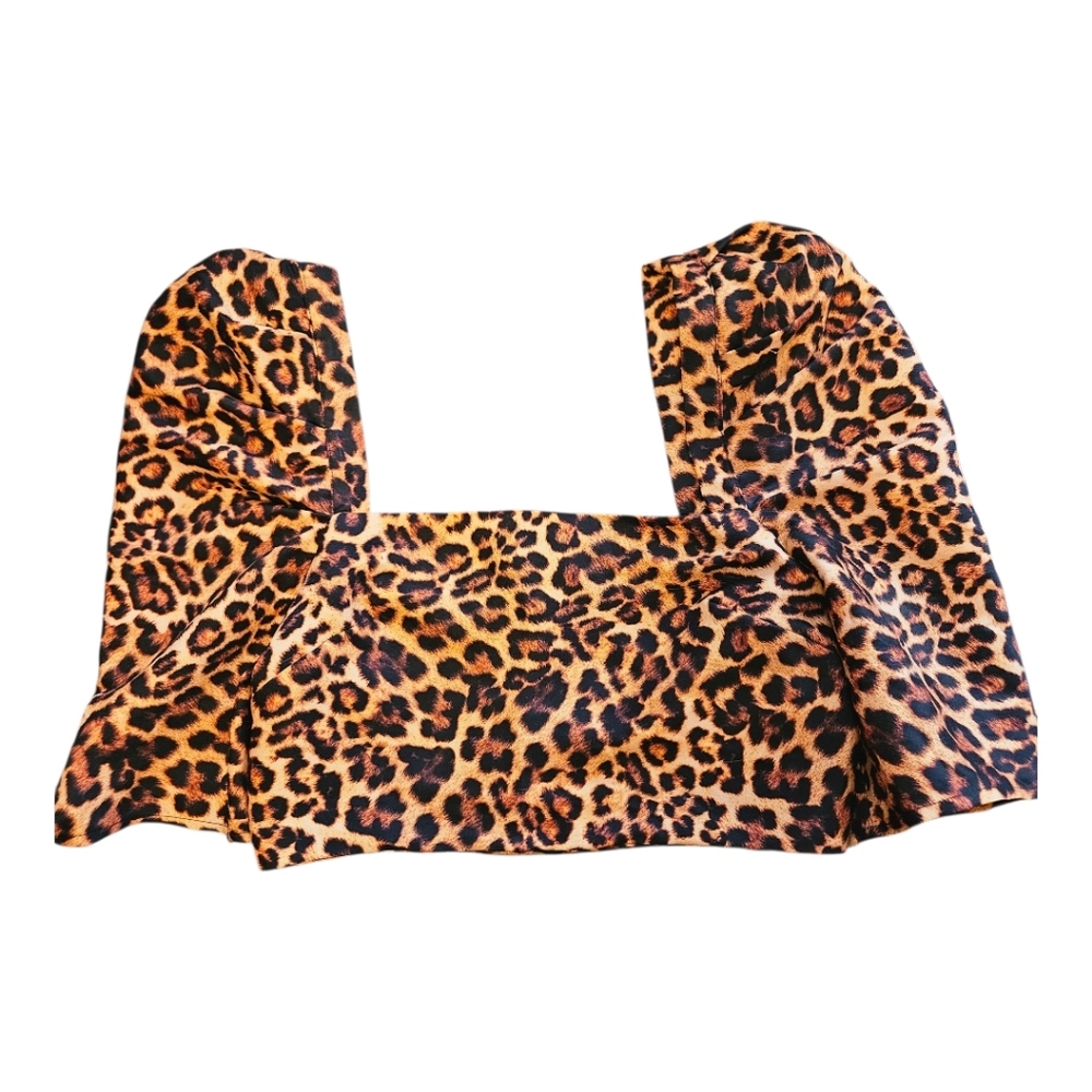 Leopard Print Size M Lovers + Friends Crop Top Puff Sleeve Square Neck Y2K Party